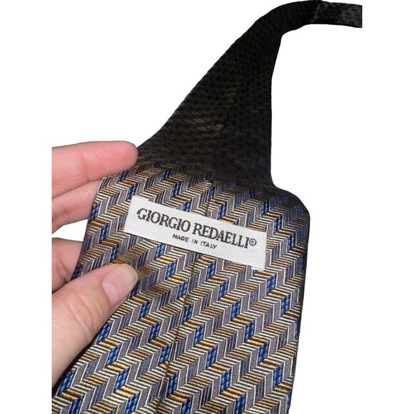 Giorgio Redaelli Mens 100% Silk Tie Made In Italy Blue Yellow - Picture 4 of 7